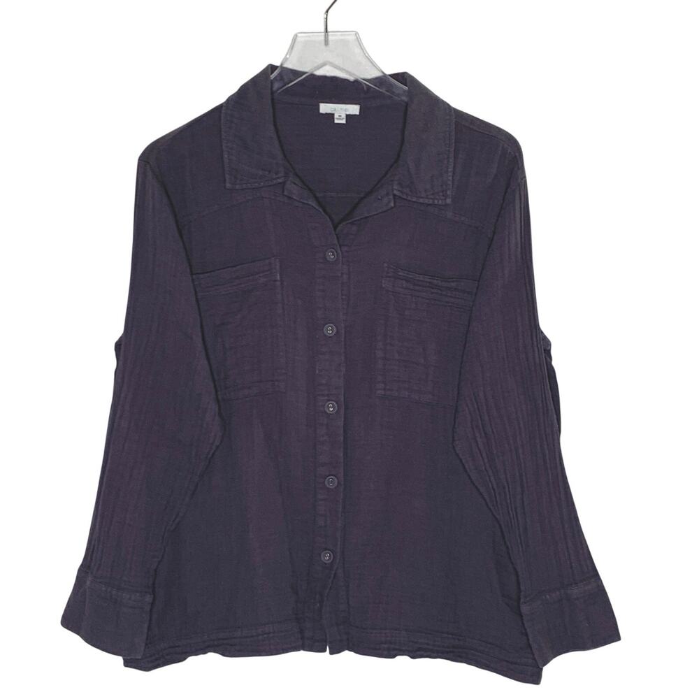 Johnny Was Calme Womens Double Packet Shirt M Textured Graphite Gray Cotton